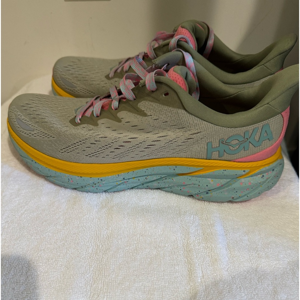 Free People Movement x Hoka Clifton 8 Seaweed Green Tea Pastel Athletic Sneakers